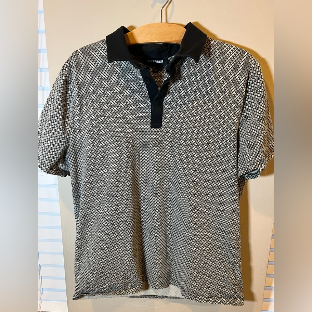 Express Men's Polo in Black and White Pattern